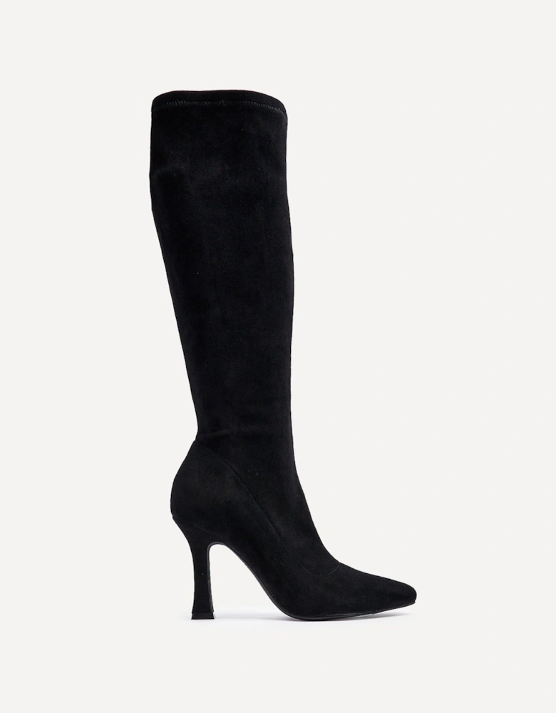 Gabrielle Black Suede Square Toe Knee High Heeled Boot