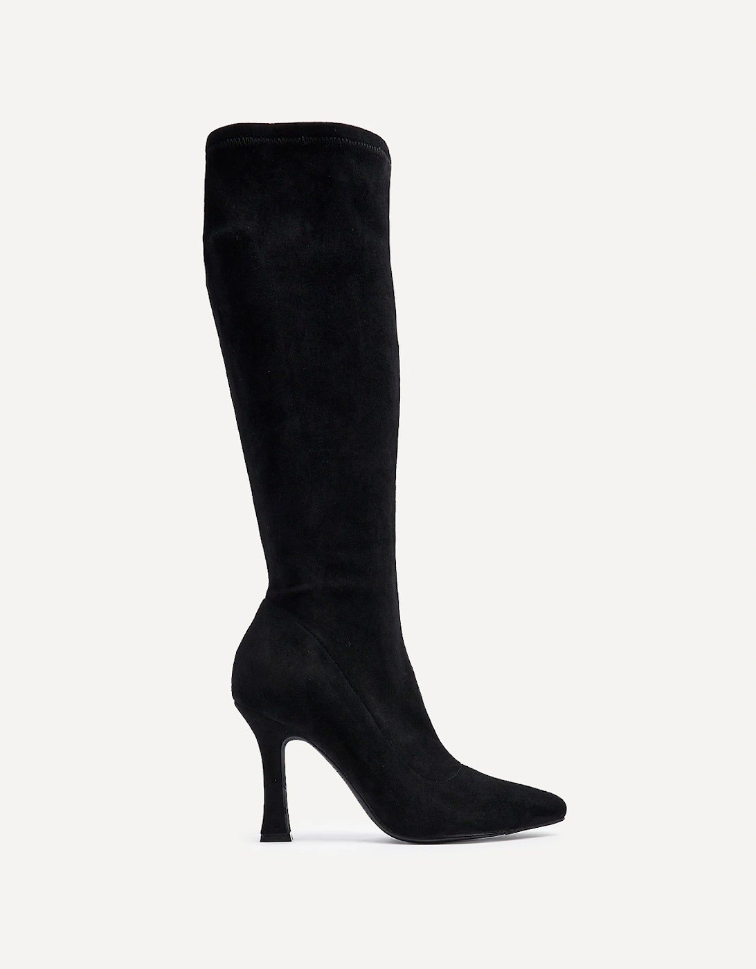 Gabrielle Black Suede Square Toe Knee High Heeled Boot, 2 of 1