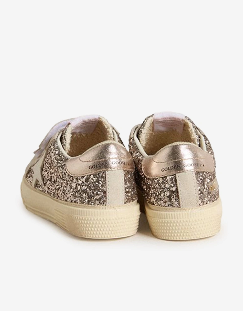 Girls Glitter and Leather Star May Trainers in Gold