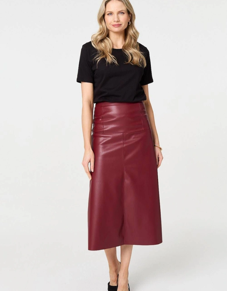 Faux Leather High Waist Midi Skirt