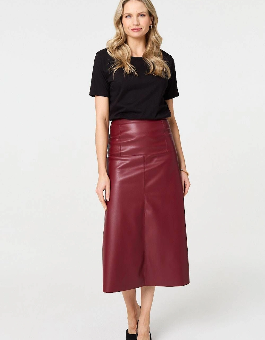 Faux Leather High Waist Midi Skirt, 2 of 1