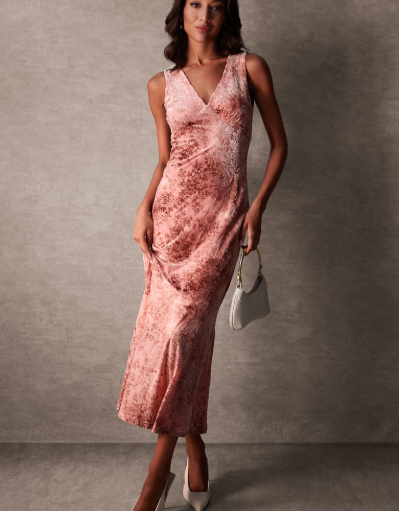 Luxe Devore V Neck Maxi Dress