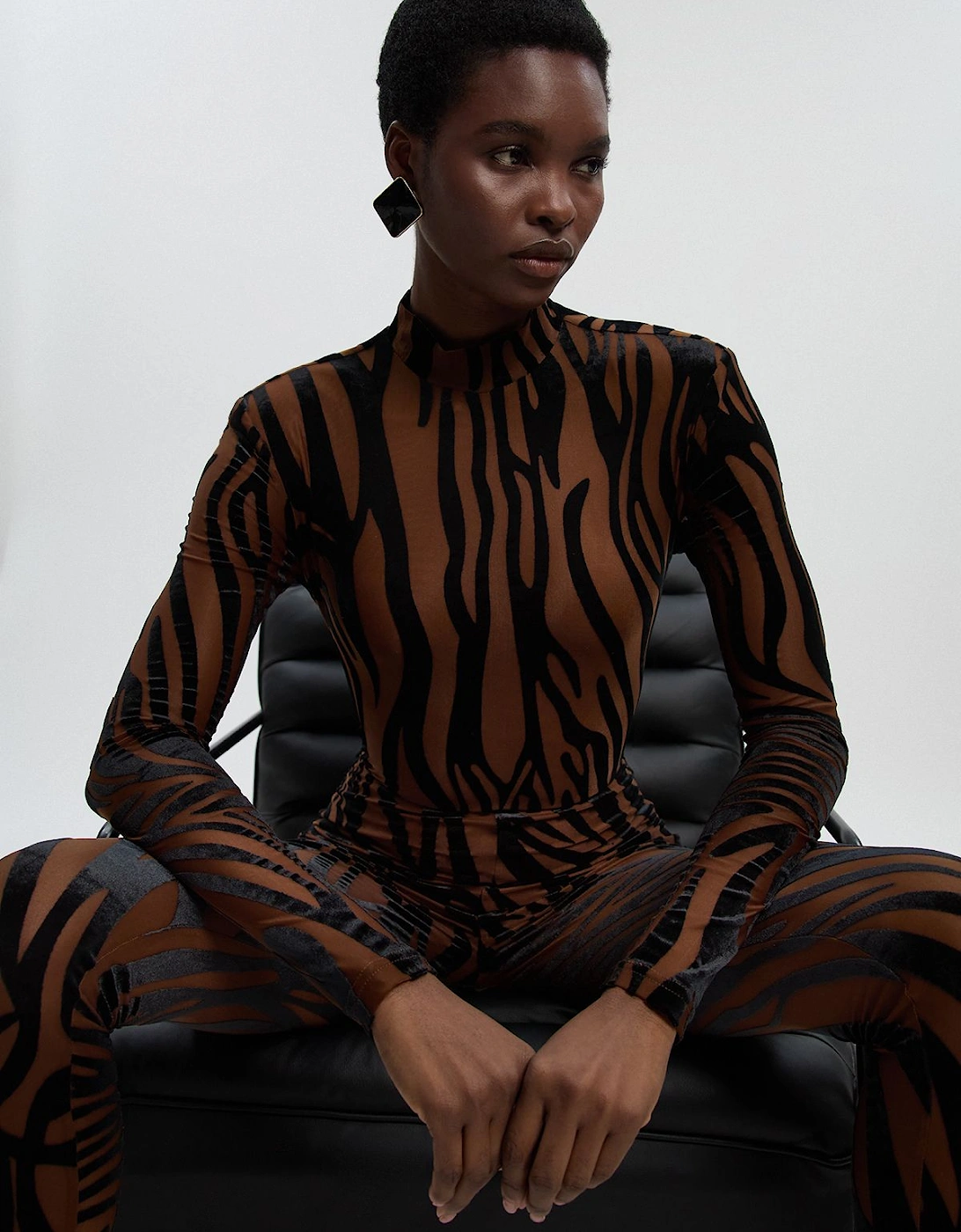 Animal Stretch Velvet Devore High Neck Catsuit, 2 of 1