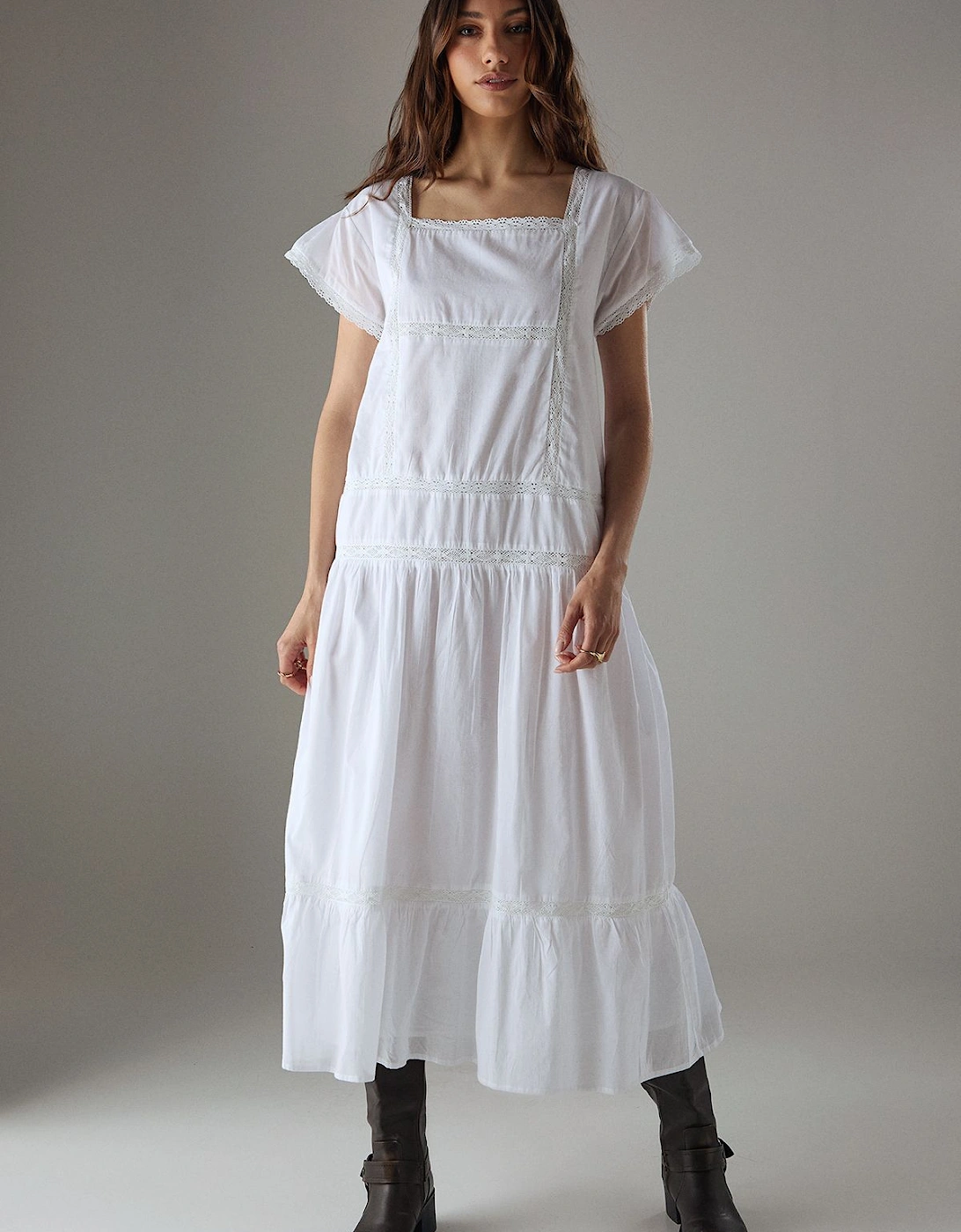 Cotton Lace Square Neck Midi Smock Dress, 2 of 1