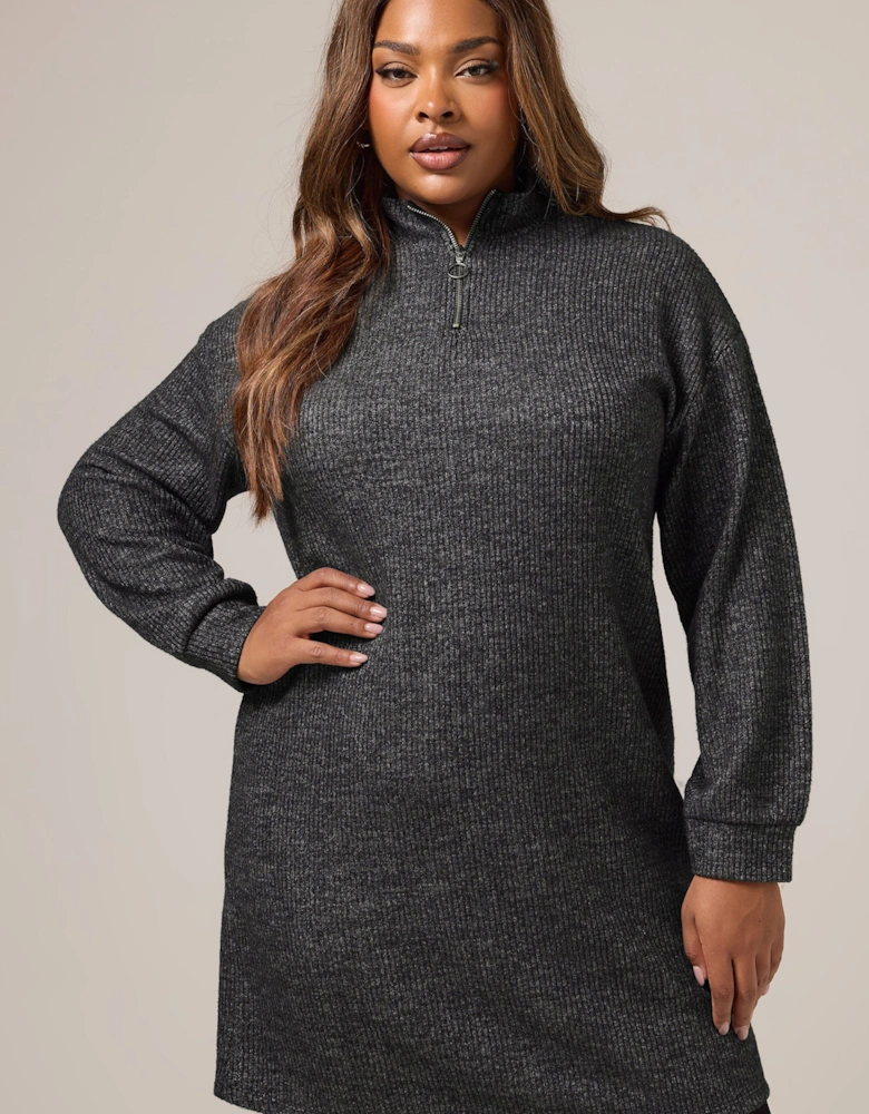 Zip Neck Ribbed Jumper Dress