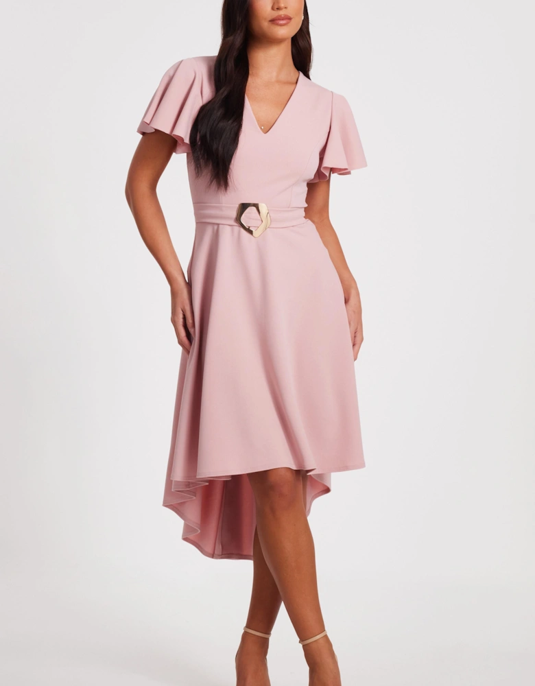 Pale Pink Dip Hem Midi Dress