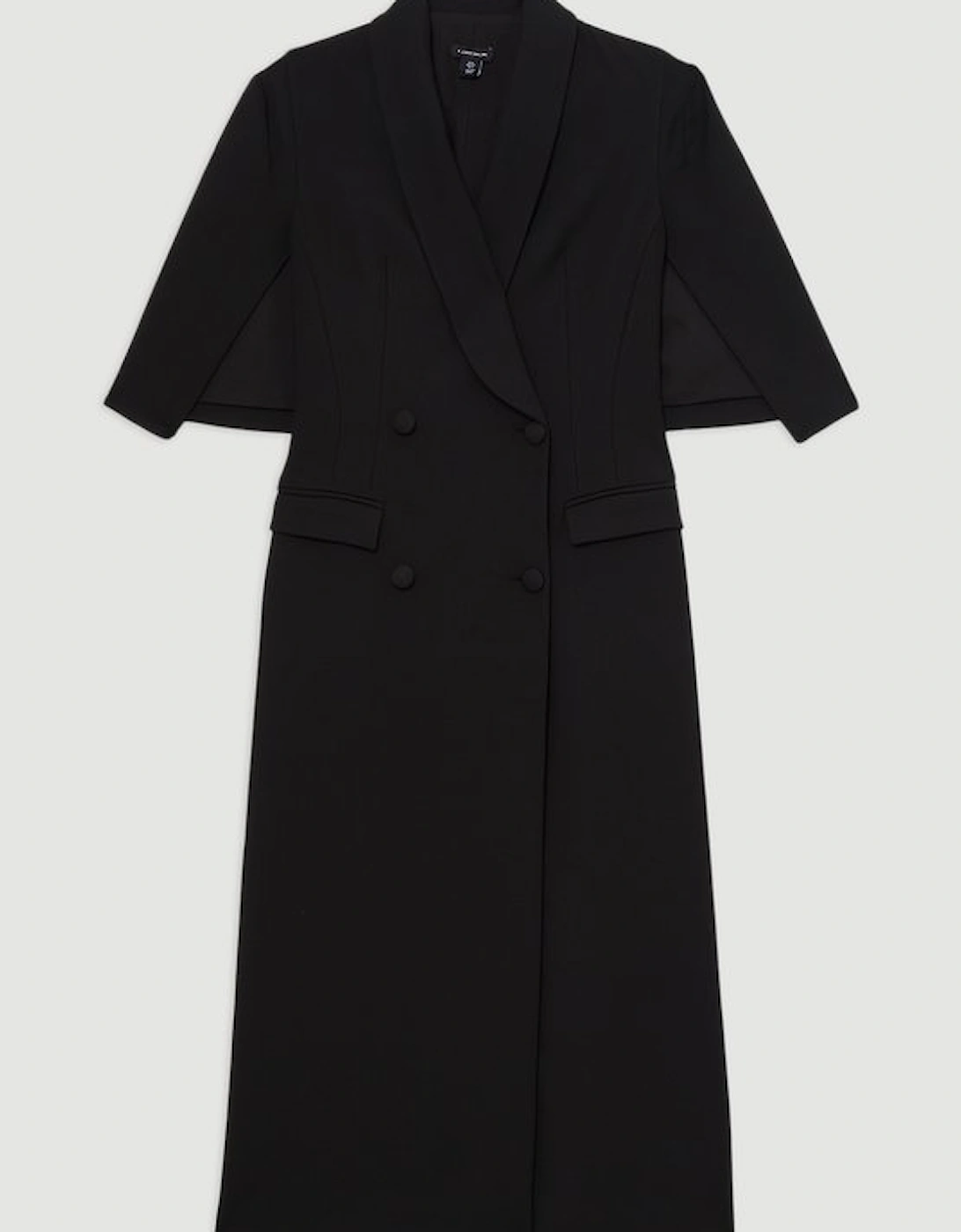 Clean Tailored Tuxedo Cape Sleeve Midi Blazer Dress