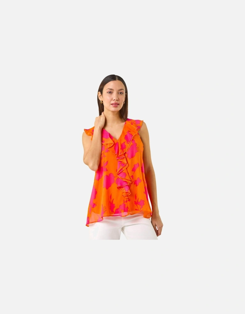 Tropical Print Ruffle Vest Top