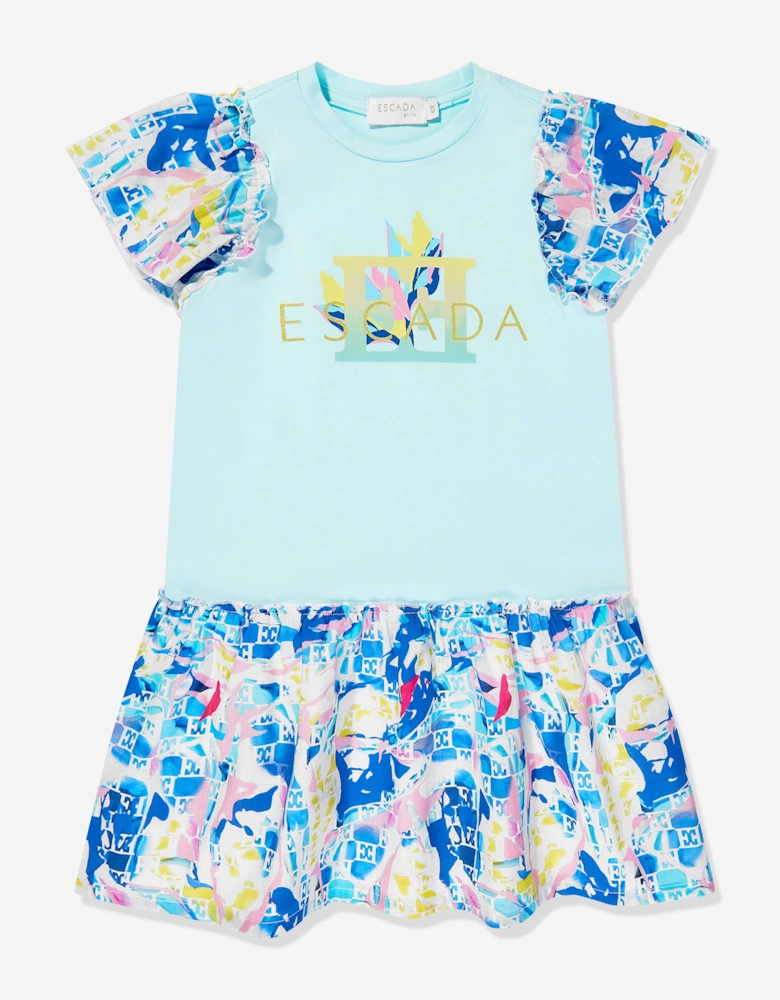 Girls Batiste Printed Dress in Blue