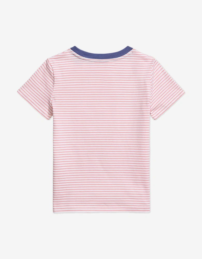 Girls Striped Polo T-Shirt in Pink