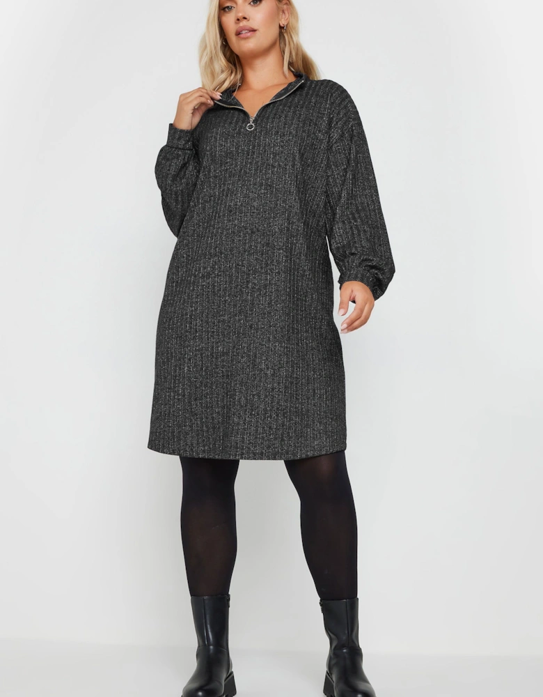 Quarter Zip Knitted Jumper Dress