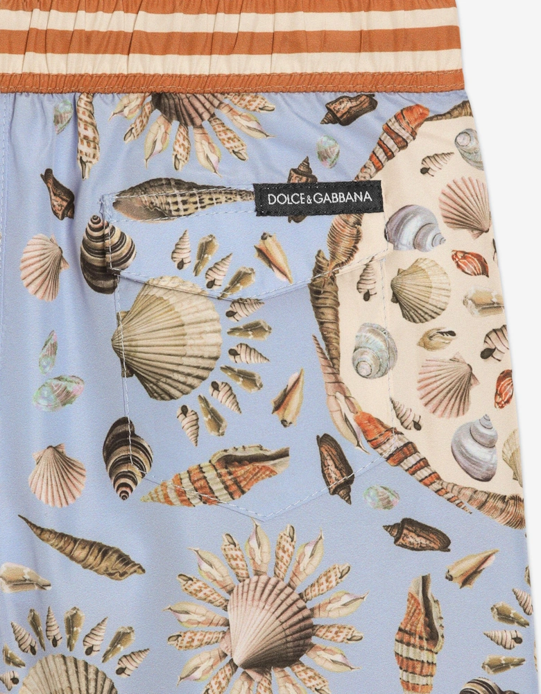 Baby Boys Shell Print Swim Shorts in Blue
