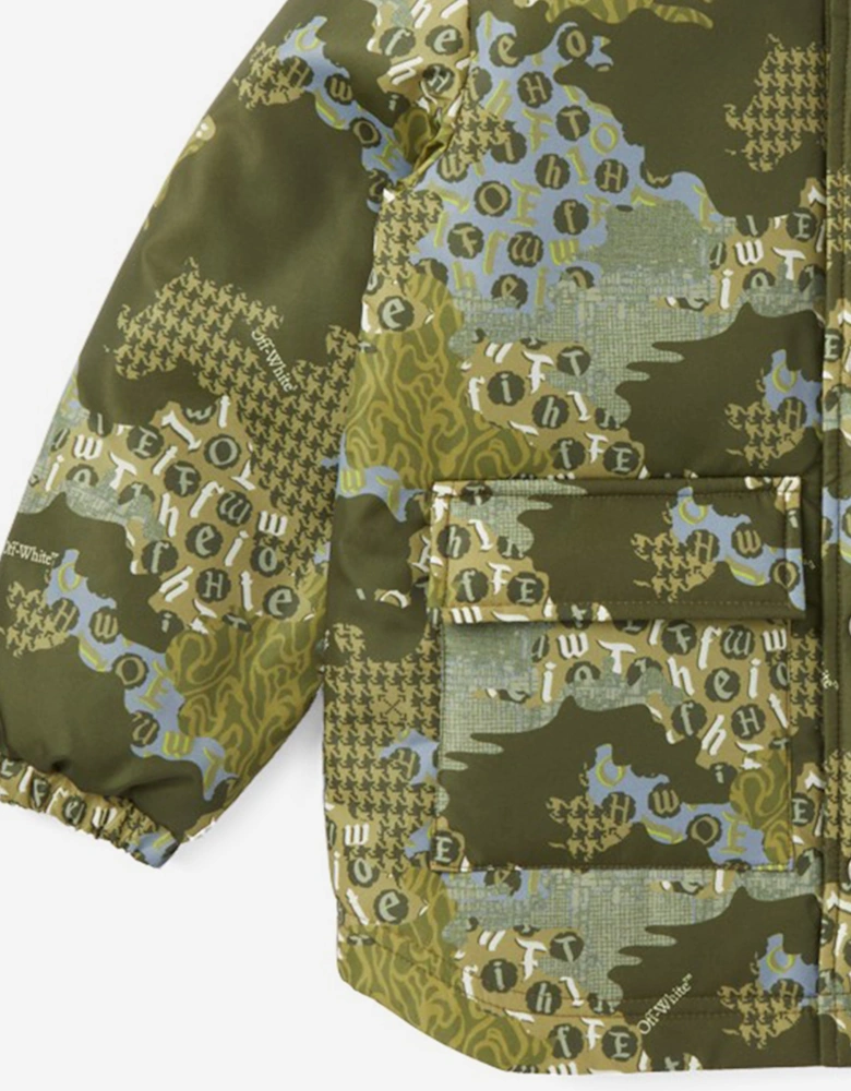 Boys Crazy Camo Padded Jacket in Green