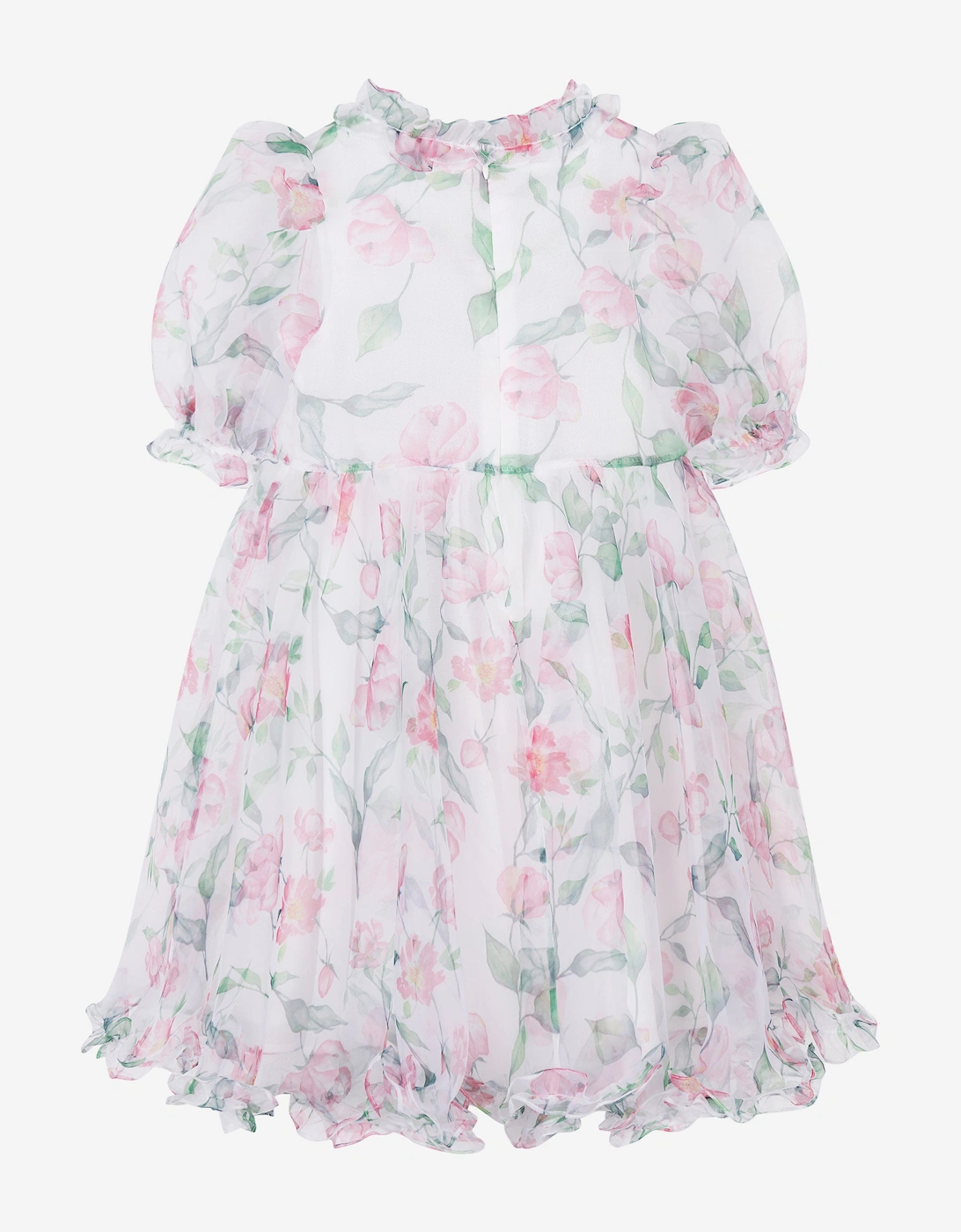 Girls Organza Ruffle Rose Dress in White