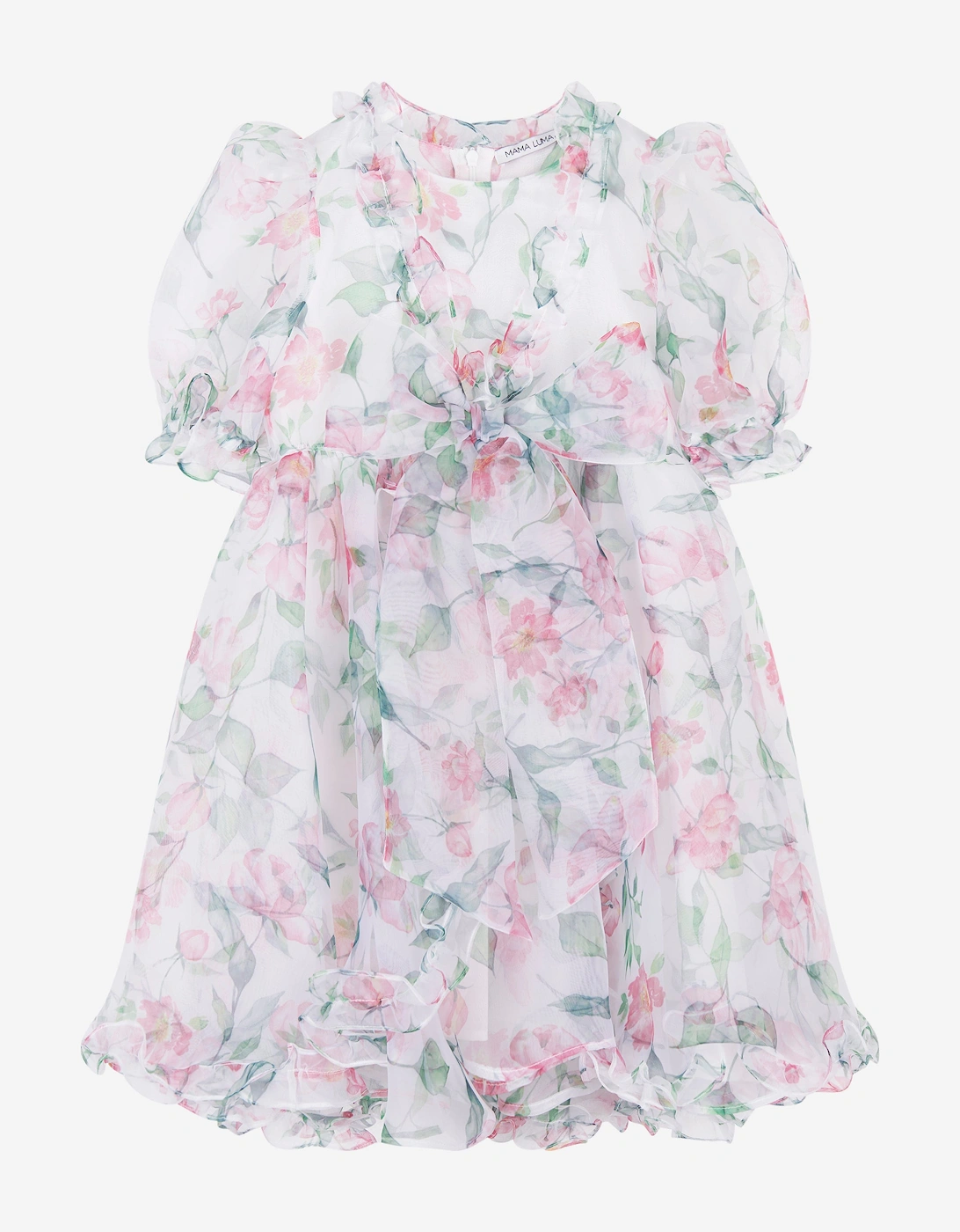 Girl's Mama Luma Girls Organza Ruffle Rose Dress in White - Size: 11 years/12 years