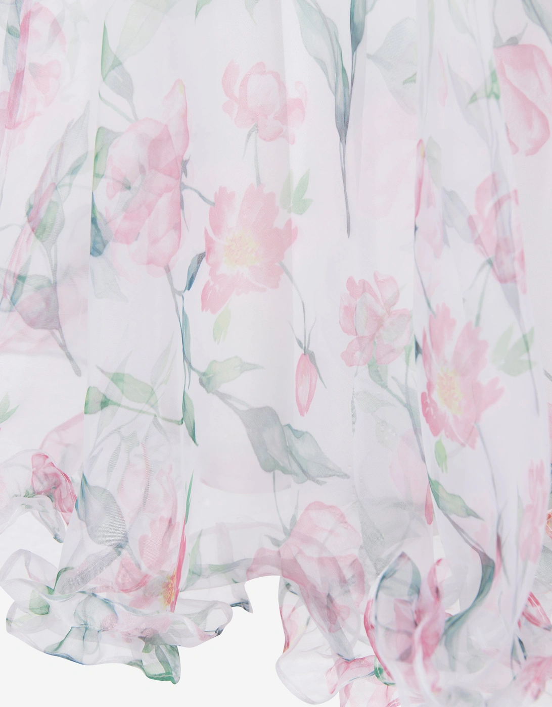 Girls Organza Ruffle Rose Dress in White