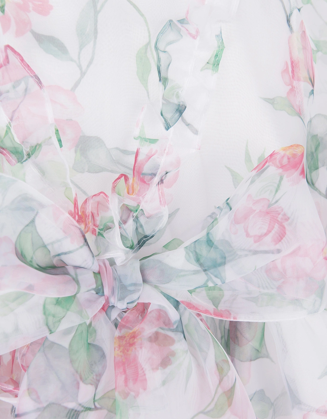 Girls Organza Ruffle Rose Dress in White