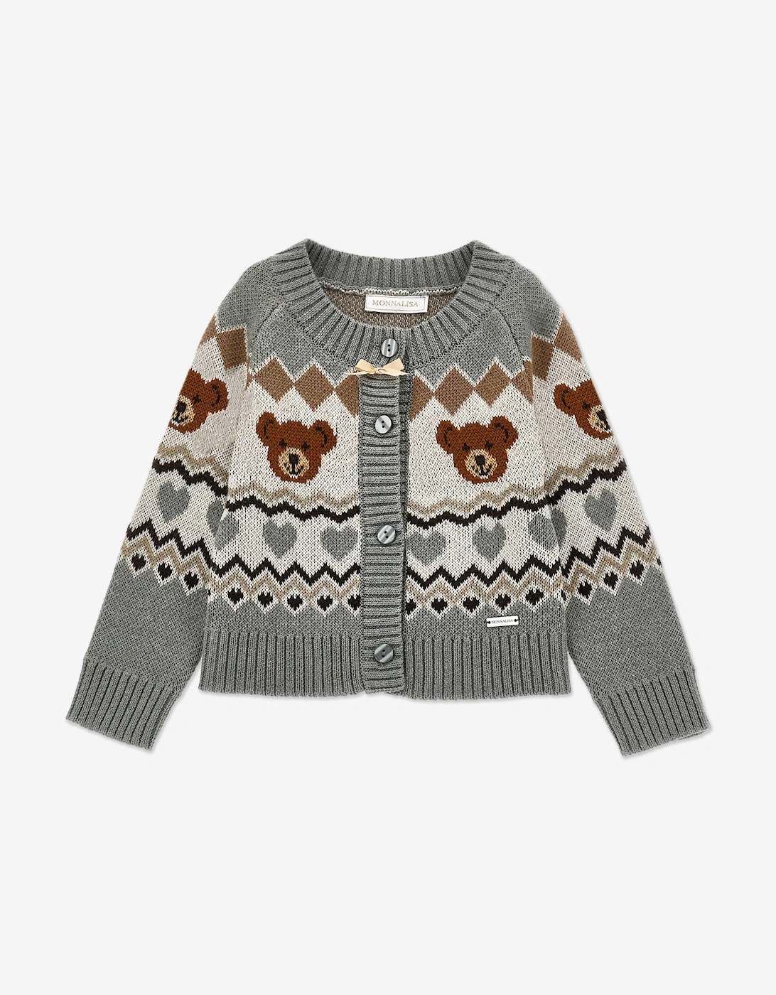 MONNALISA Girl's Girls Teddy Bear Knitted Cardigan in Grey - Size: 8 years