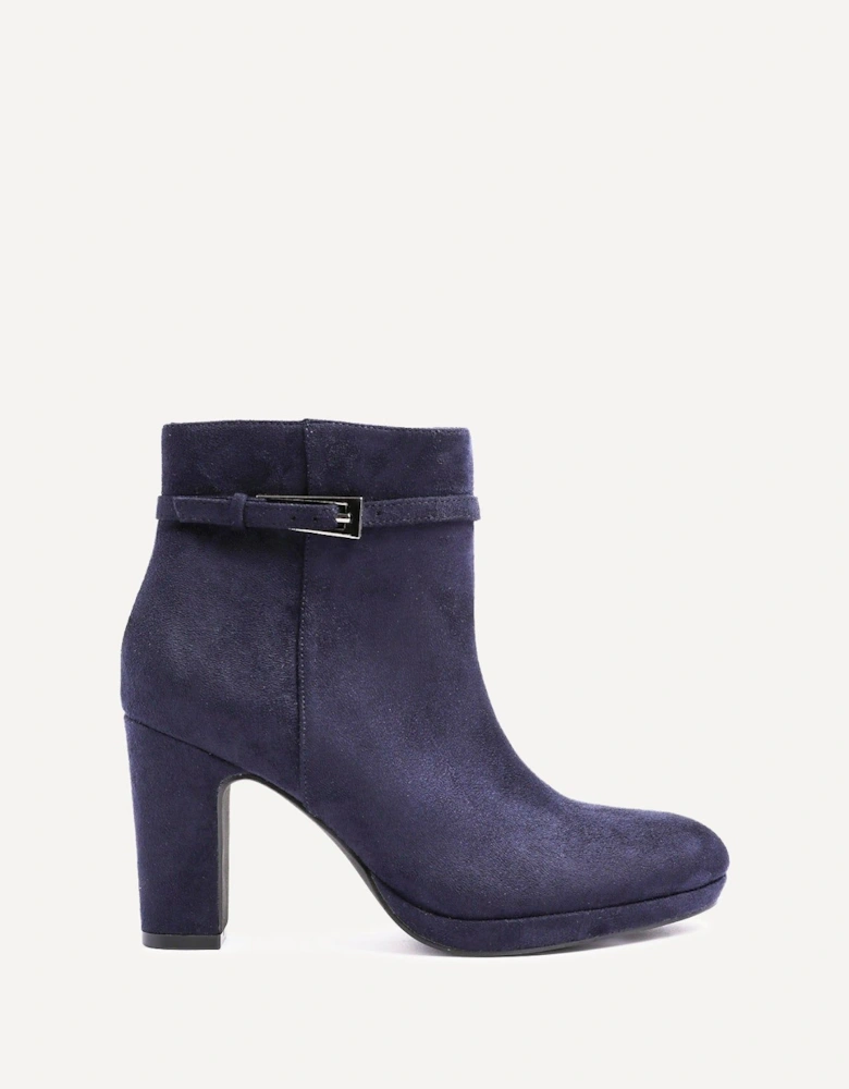 Stefani Navy Faux Suede Heeled Ankle Boot