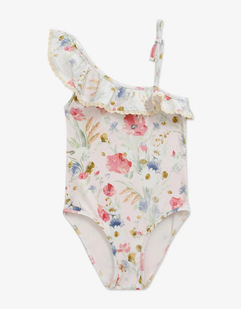 Girls Lucky Frill Swimsuit in Ivory
