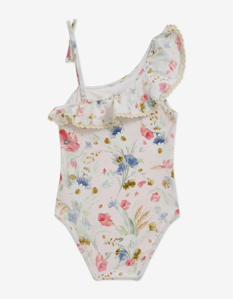 Girls Lucky Frill Swimsuit in Ivory