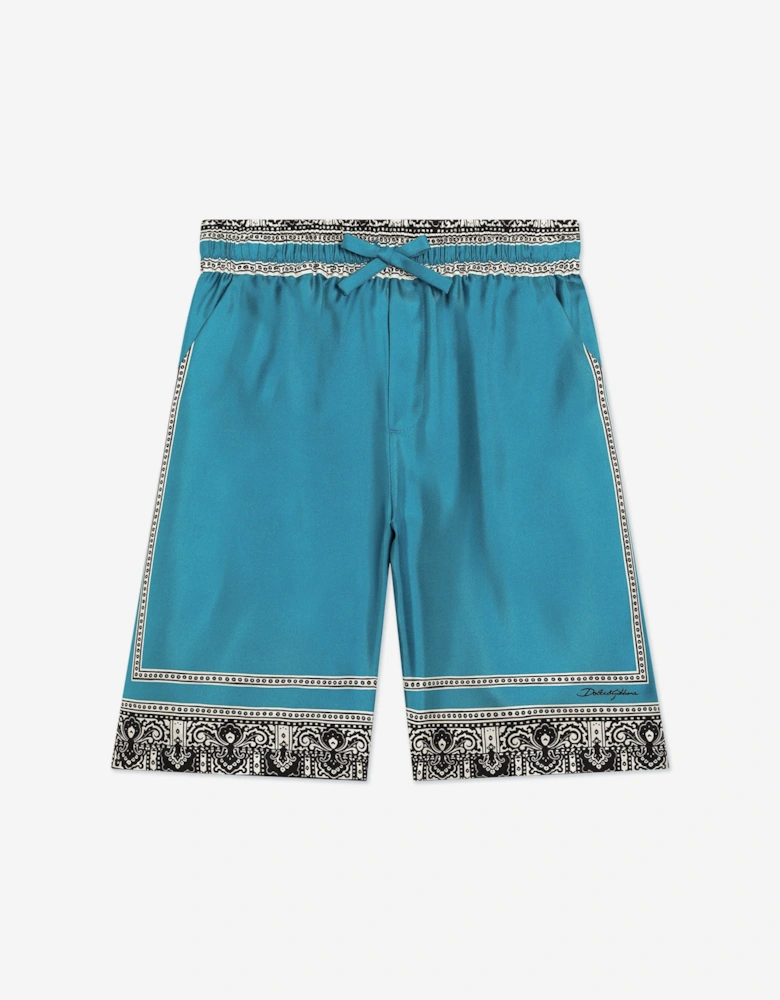 Boys Silk Bandana Print Shorts in Blue