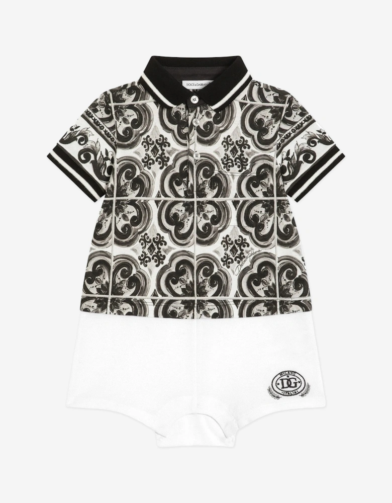 Baby Boys Majolica Print Romper in Black