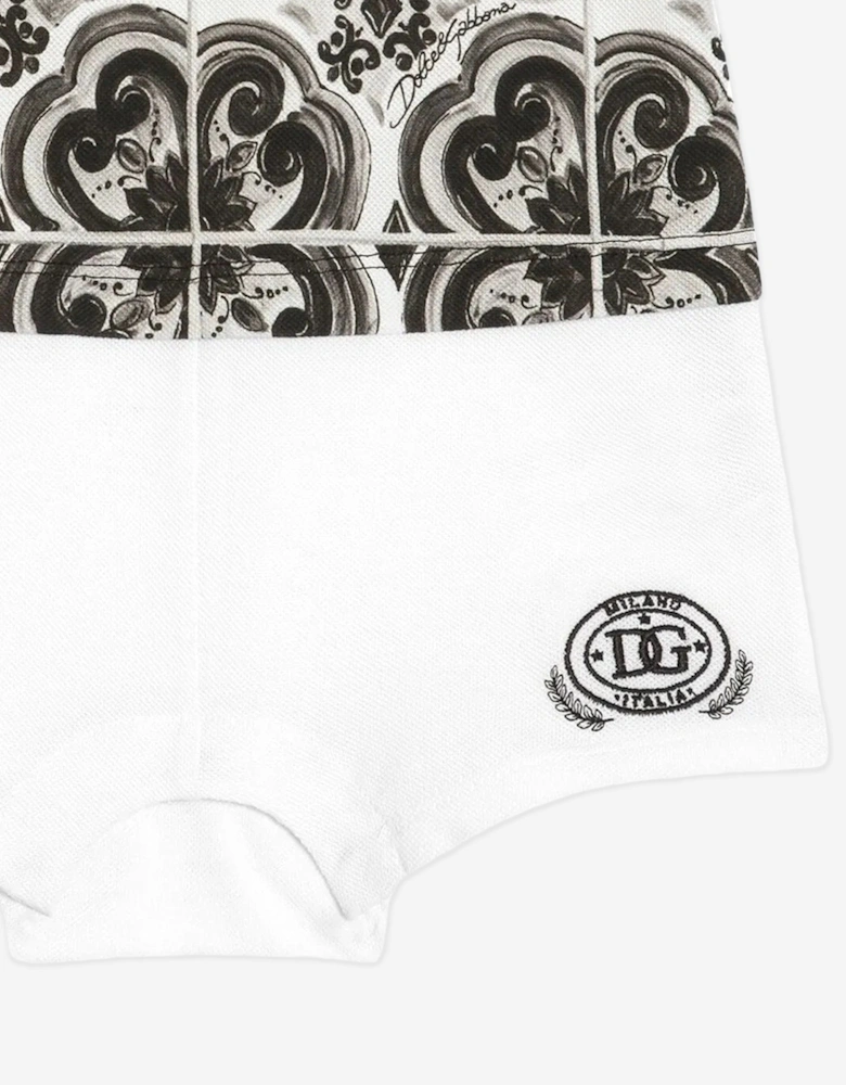 Baby Boys Majolica Print Romper in Black