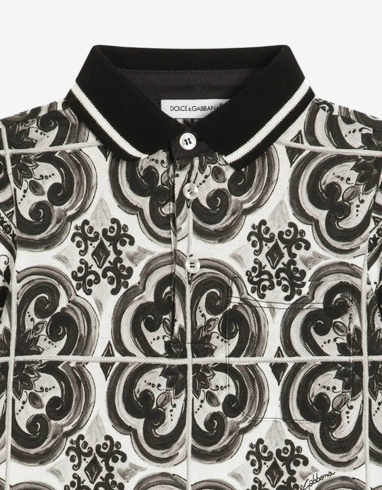 Baby Boys Majolica Print Romper in Black