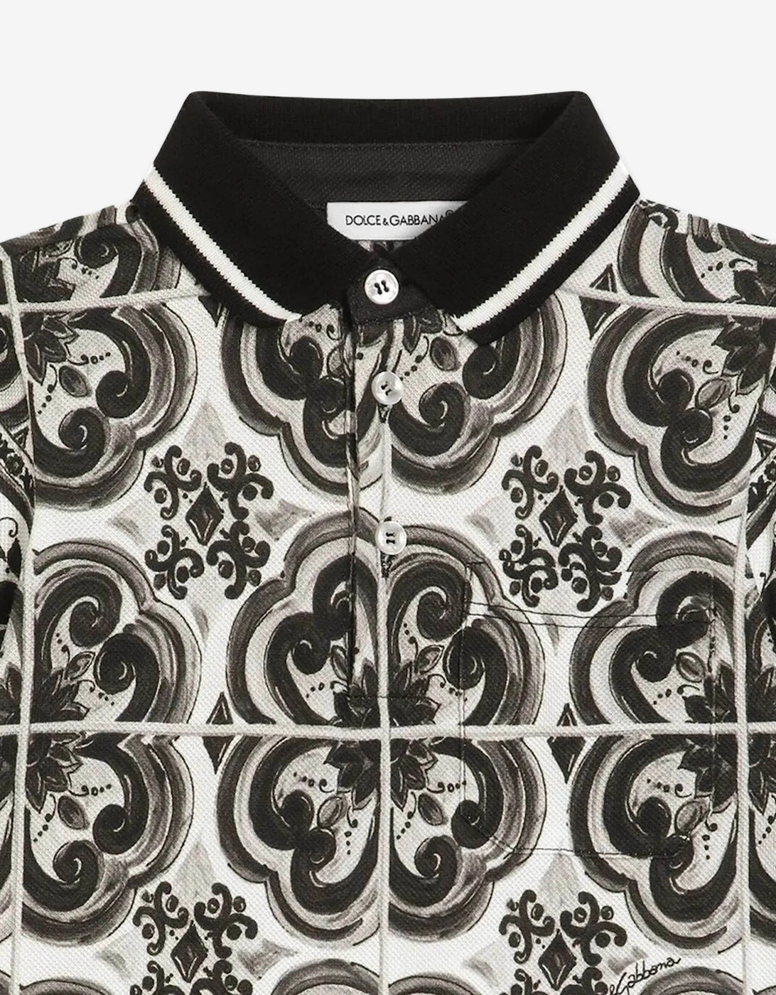 Baby Boys Majolica Print Romper in Black