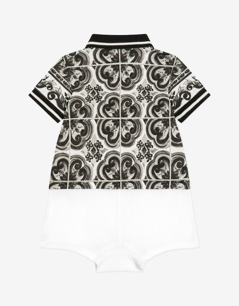 Baby Boys Majolica Print Romper in Black