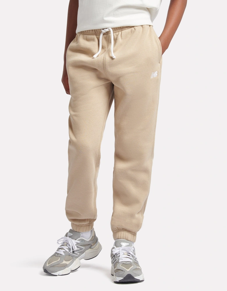 Boys Brush Back Small Logo Joggers in Beige