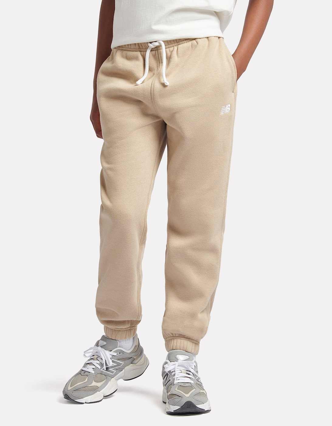 Boys Brush Back Small Logo Joggers in Beige