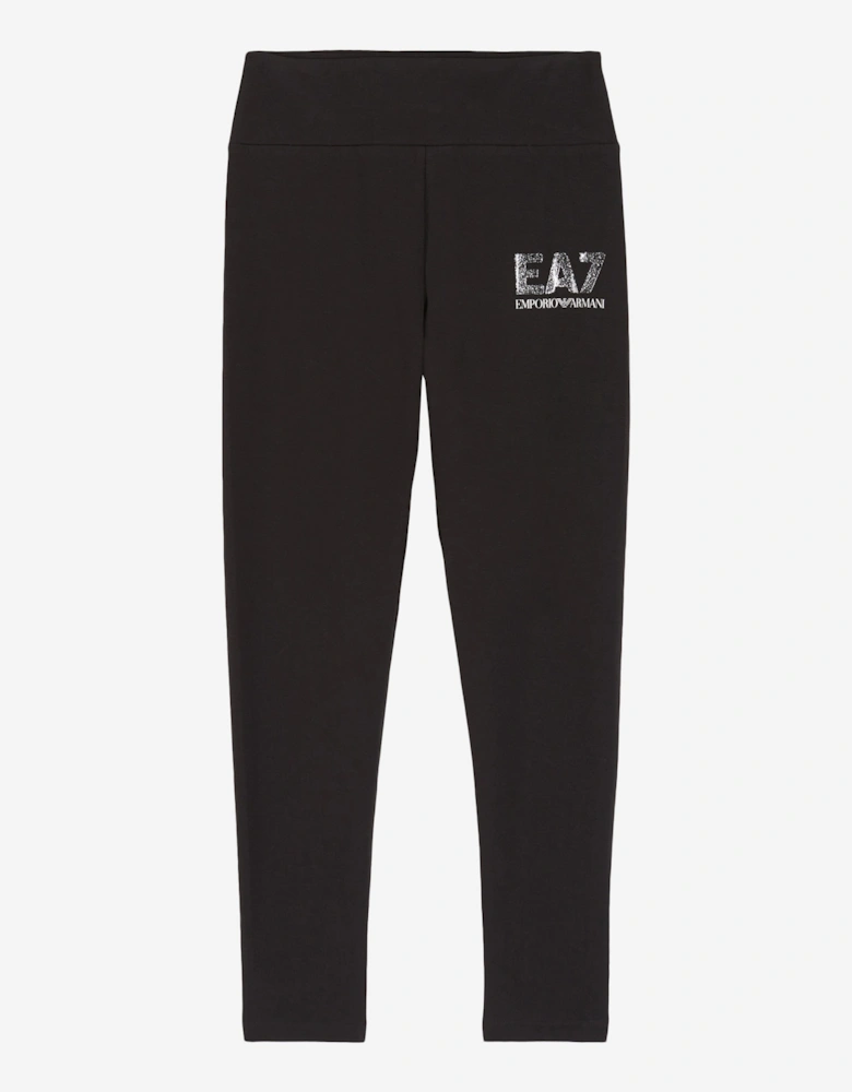 Girls Logo Print Leggings in Black
