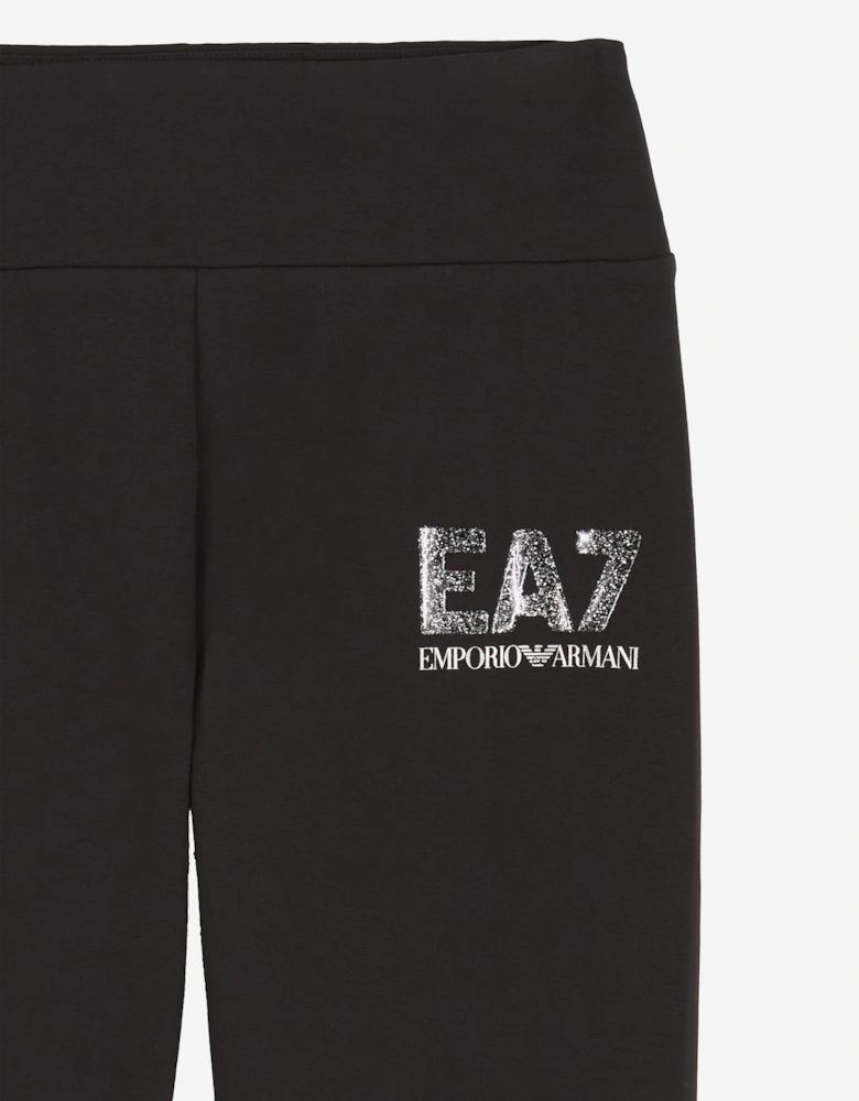 Girls Logo Print Leggings in Black