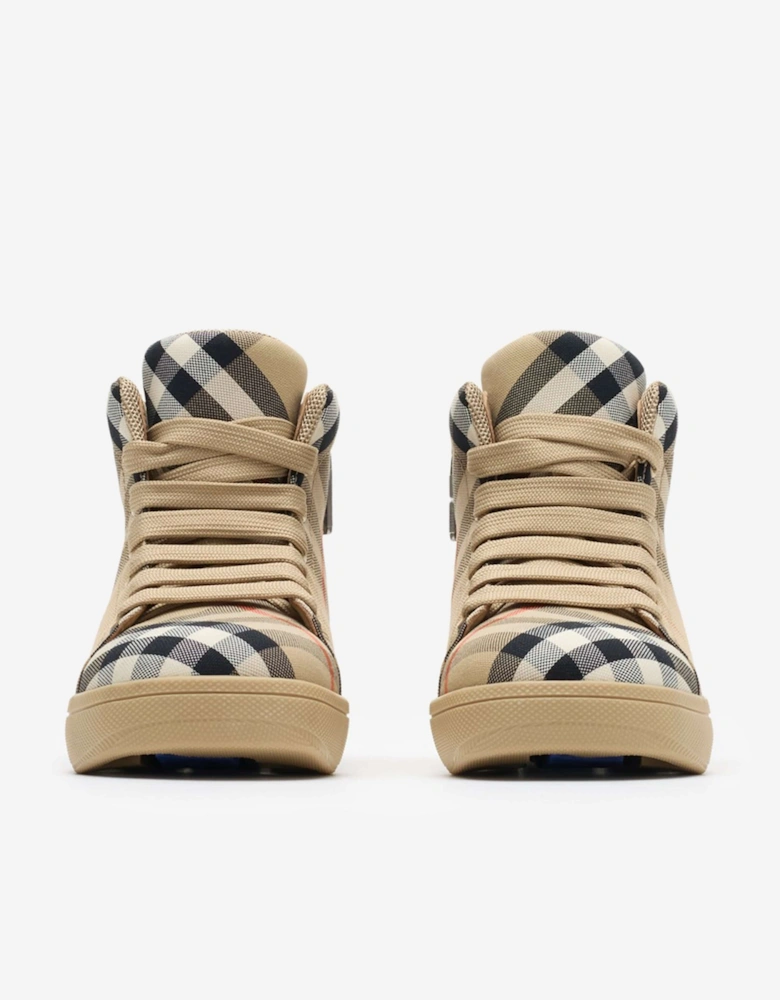Kids Cambridge Check High Top Trainers in Beige