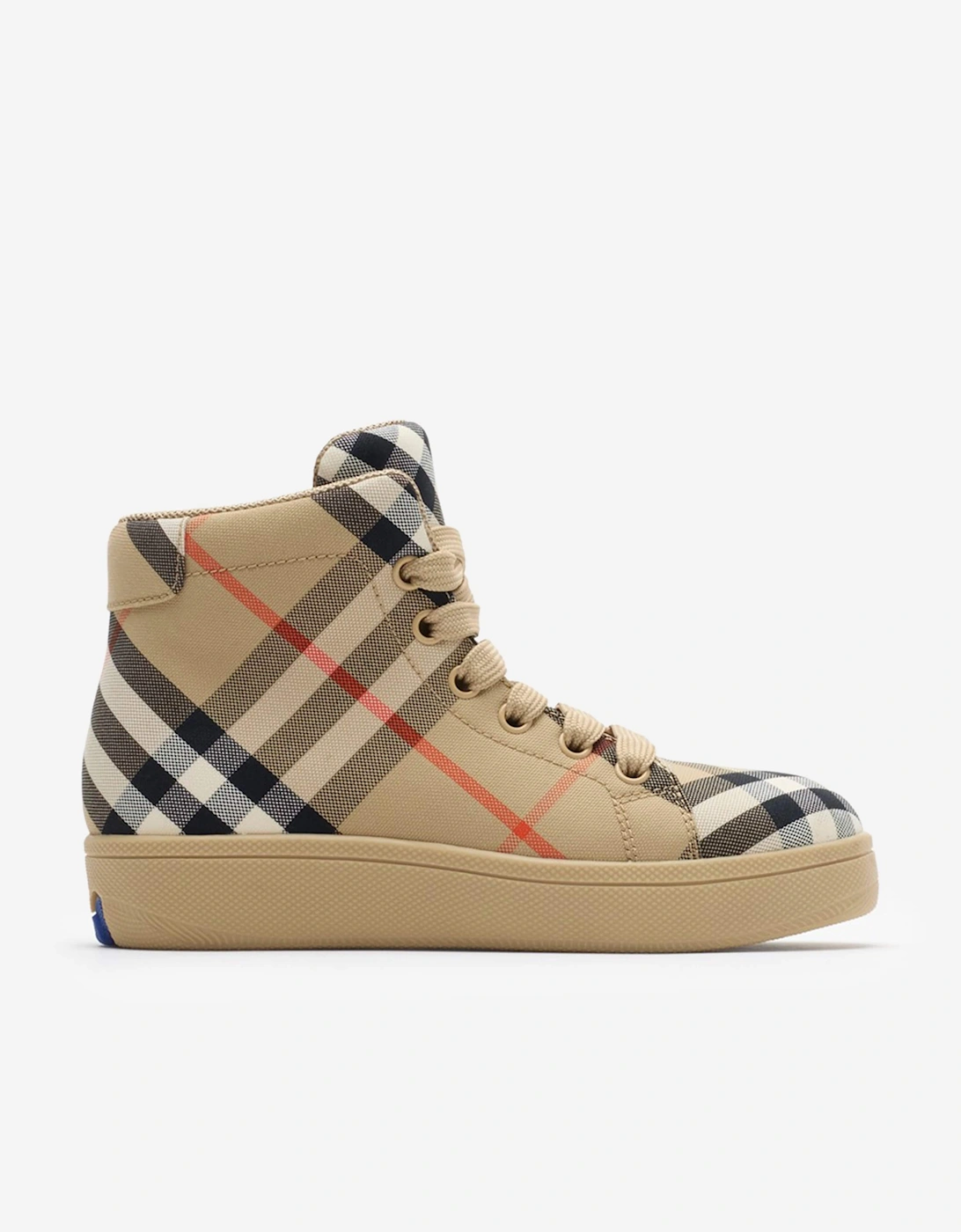 Kids Cambridge Check High Top Trainers in Beige, 6 of 5