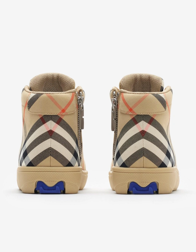 Kids Cambridge Check High Top Trainers in Beige