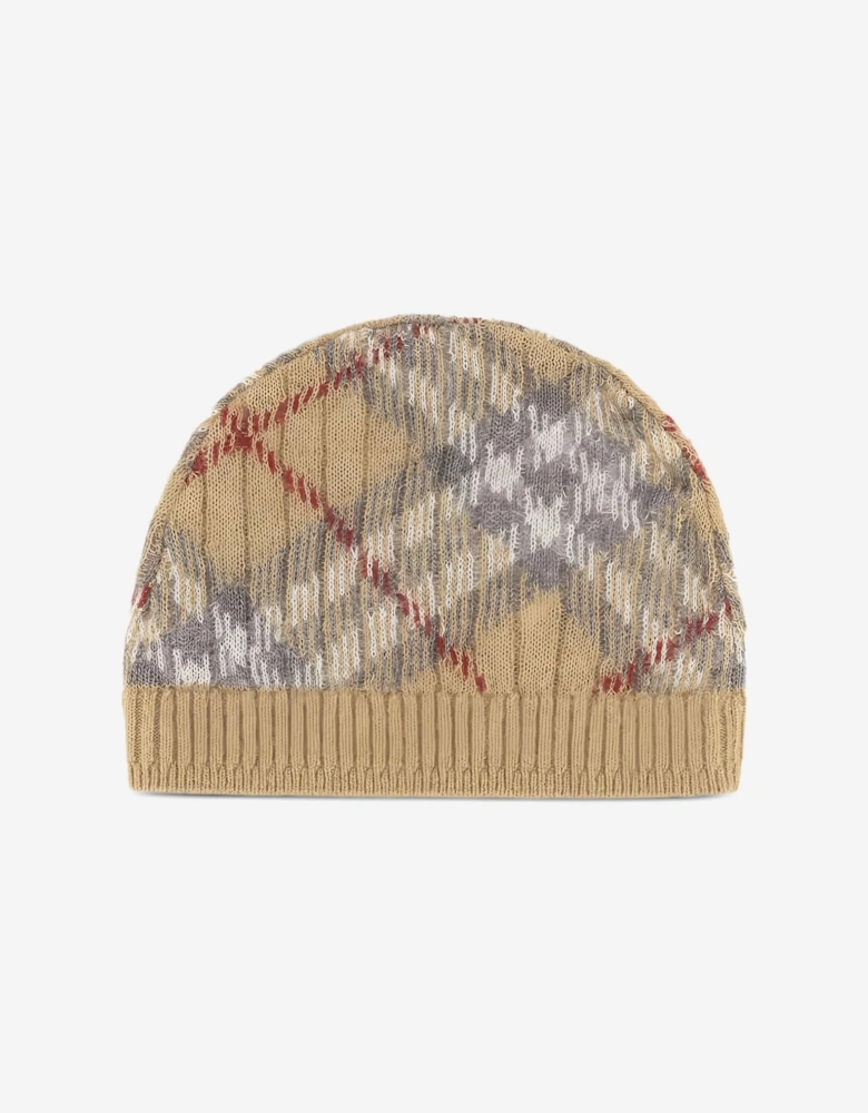 Baby Pale Check Beanie Hat in Beige