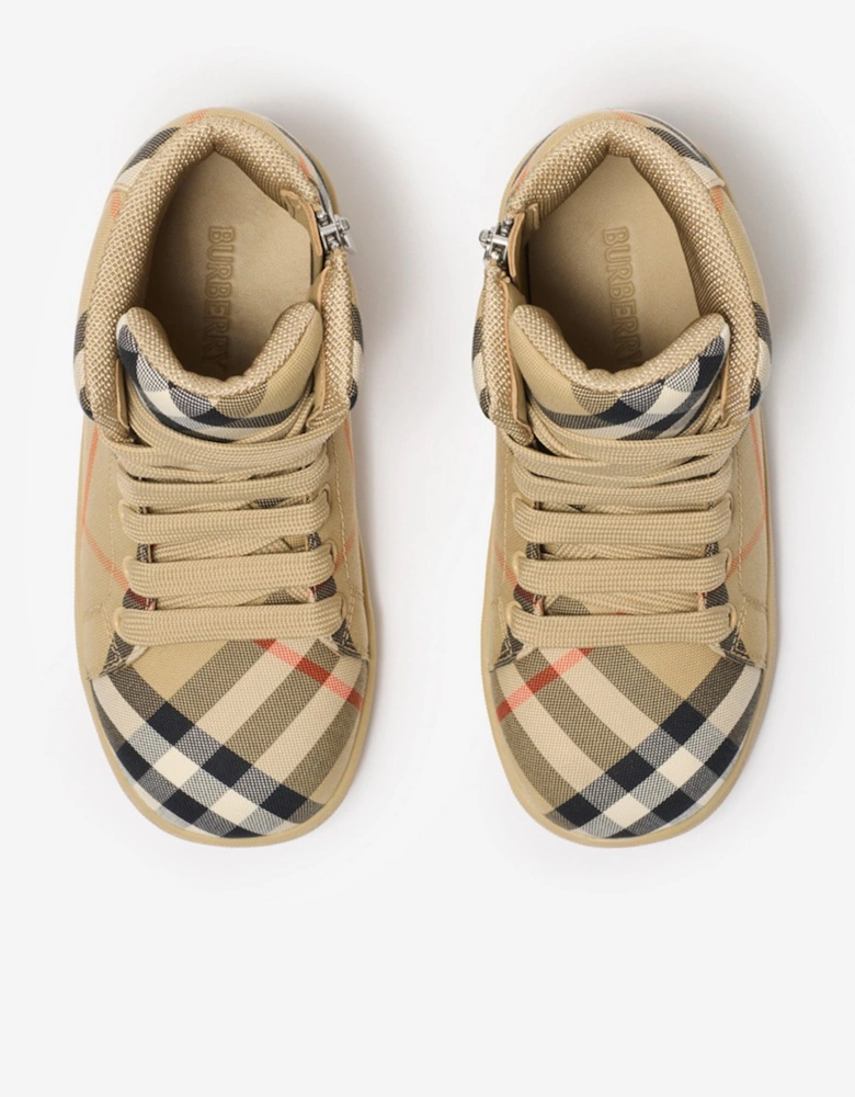 Kids Cambridge Check High Top Trainers in Beige
