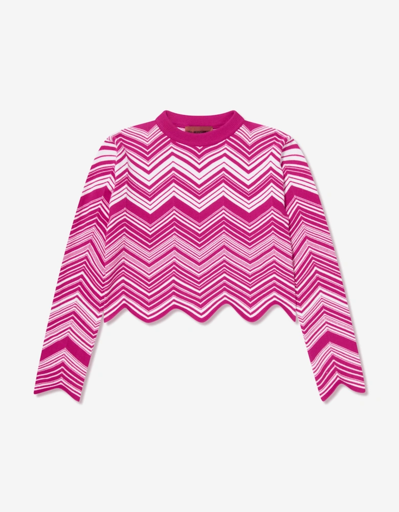 Girls Zigzag Knitted Jumper in Pink