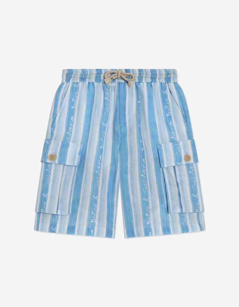 Boys Striped Cargo Shorts in Blue