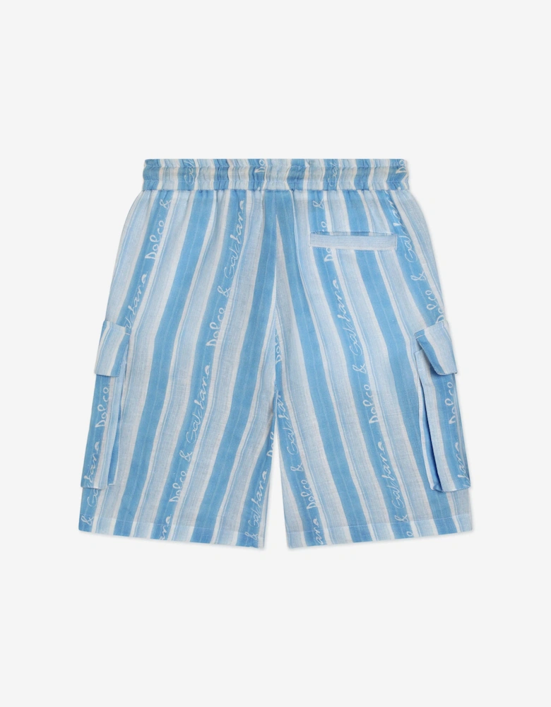 Boys Striped Cargo Shorts in Blue