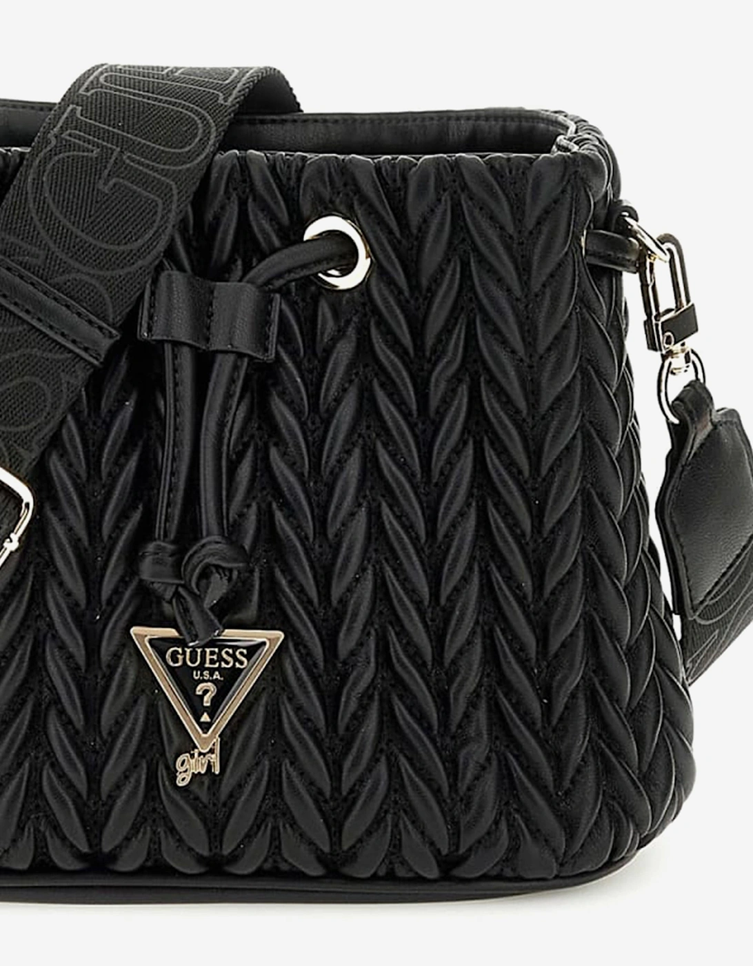 Girls Quilted Mini Bucket Bag in Black (20.5cm)