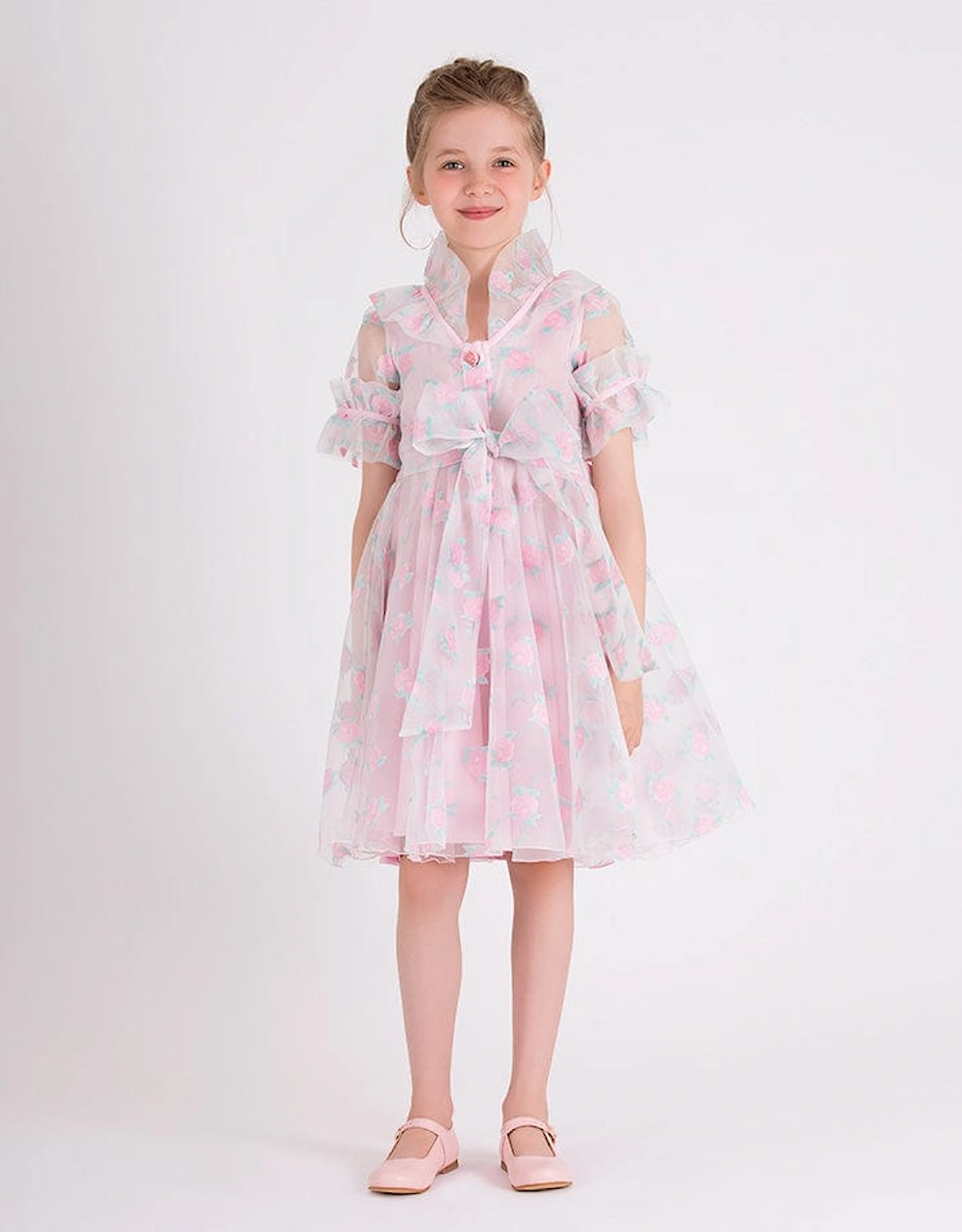 Girls Micro Flowers Princess Dress in Pink