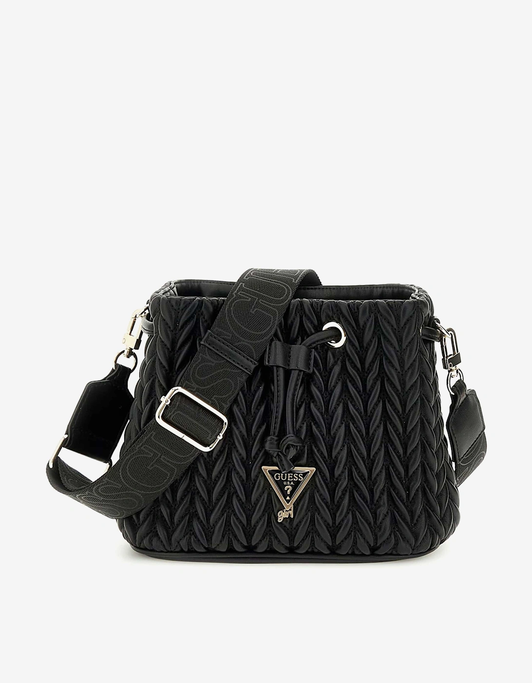 Girls Quilted Mini Bucket Bag in Black (20.5cm), 4 of 3