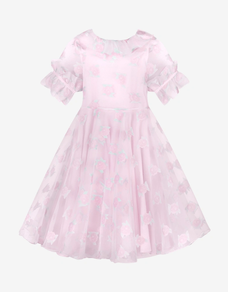 Girls Micro Flowers Princess Dress in Pink