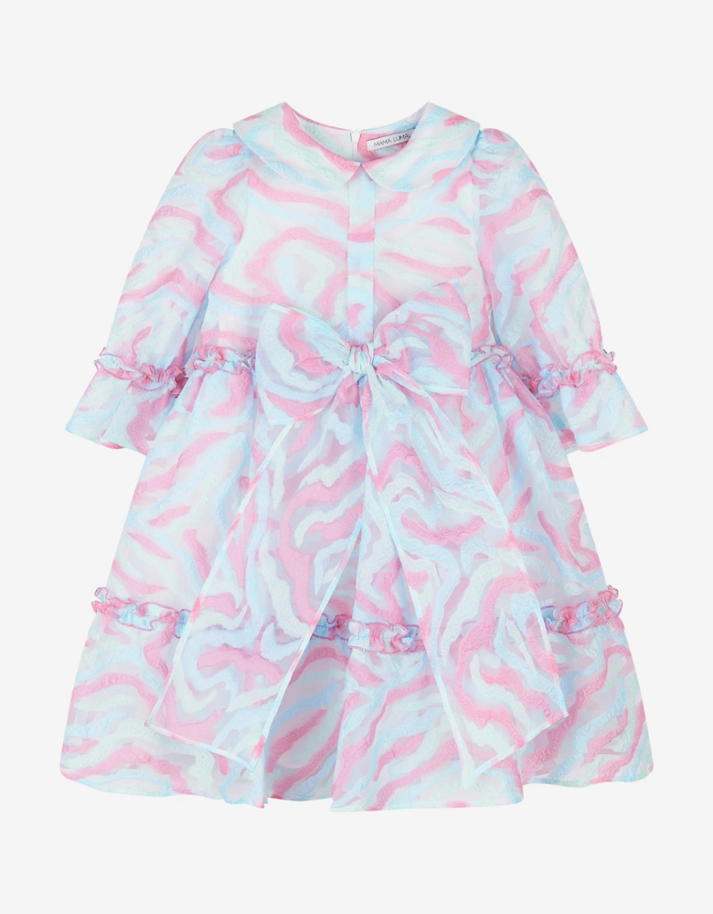 Girls Abstract Curve Organza Dress in Blue