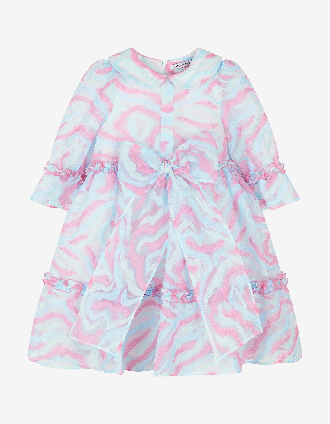 Girls Abstract Curve Organza Dress in Blue, 7 of 6