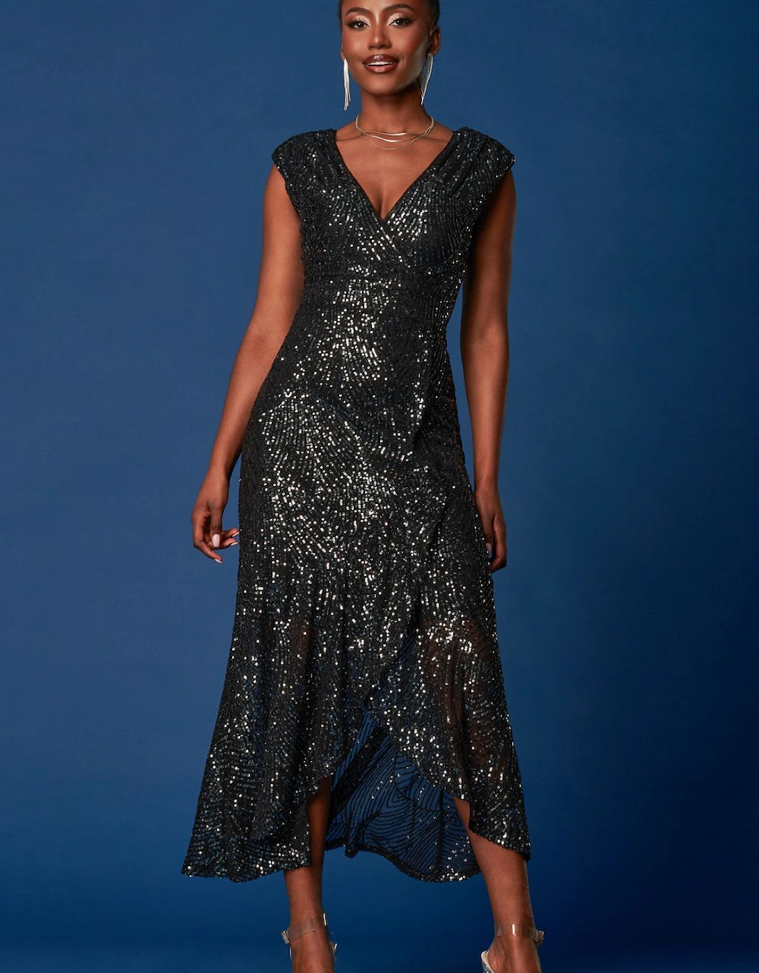 Sequin Wrap Ruffle Hem Maxi Dress, 2 of 1